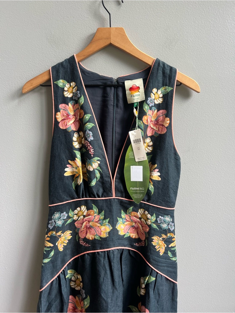 FARM Rio Navy Midi Dress with Pink and Yellow Floral Embroidery - Picture 6 of 16